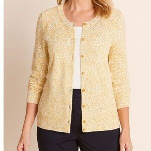 Talbots Women's Cardigan Sweater XL Animal Print Cheetah Leopard Yellow Gold